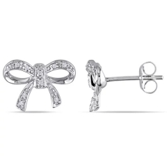 Women Jewelry Sterling Silver Cubic Zirconia Bowknot Stud Earrings