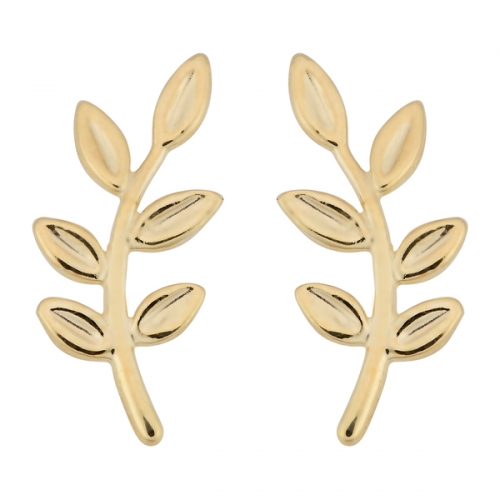 China Manufacturer Sterling Silver 14K Gold Olive Branch Leaf Stud Earrings