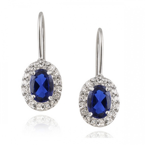 Women Sterling Silver Blue Sapphire Stone Leverback Dangle Earrings