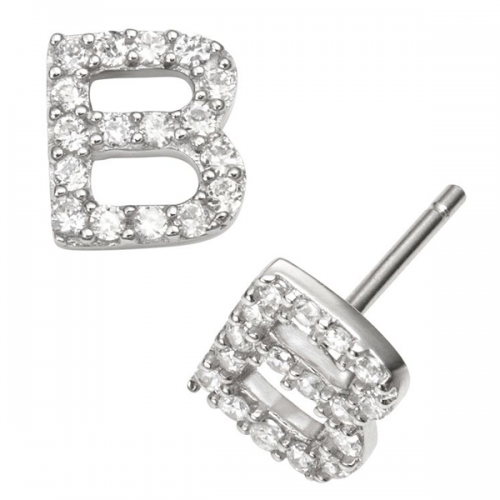 Sterling Silver Cubic Zirconia Letter of an Alphbet B Small Stud Earrings