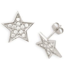 Sterling Silver Cubic Zirconia 14K Gold Plated Star Stud Earrings Women