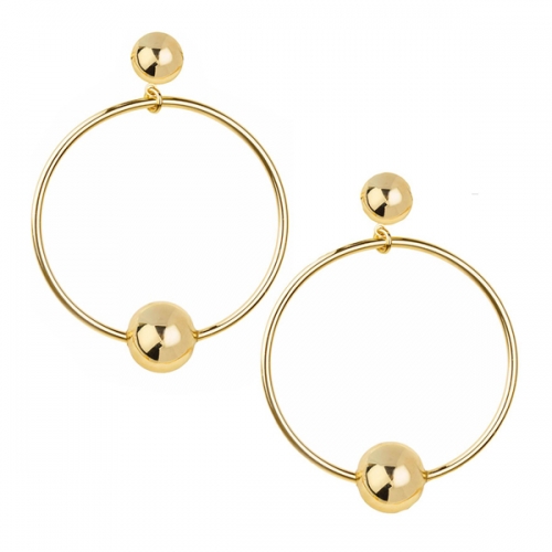 Sterling Silver 14K Yellow Gold Round Circle Dangle Stud Earrings with Ball