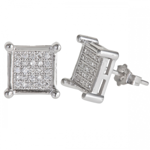 Sterling Silver 5-row Cubic Zirconia Square Micropave Stud Earrings