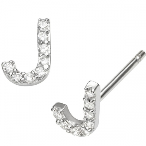 Sterling Silver Cubic Zirconia Letter of an Alphbet J Small Stud Earrings