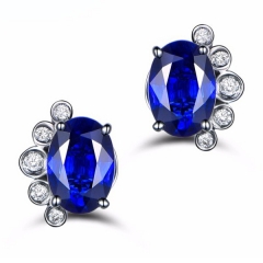 Tiny 925 Sterling Silver Bluestone Sapphire Stud Earrings for Little Girl