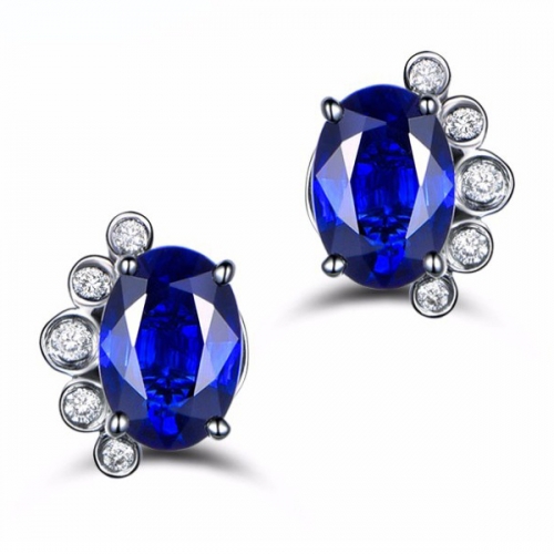 Tiny 925 Sterling Silver Bluestone Sapphire Stud Earrings for Little Girl