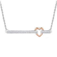 Two Tone Plated Sterling Silver Cubic Zirconia Bar with Heart Women Necklace