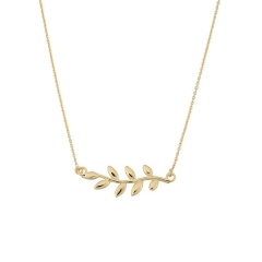 Italian Jewelry 14K Gold Plated Sterling Silver Sideway Olive Branch Necklace