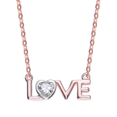 Fashion Jewelry Sterling Silver Heart Cubic Zirconia Love Necklace for Her