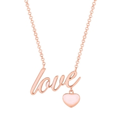 Plain Jewelry Sterling Silver High Polish Love with Heart Necklace in Rose Gold