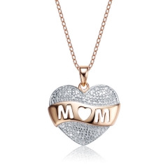 Sterling Silver Two Tone Plated Cubic Zirconia Heart Mom Necklace