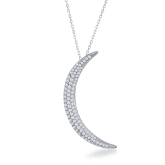 Rhodium Plated Sterling Silver Micropave Cubic Zirconia Moon Necklace