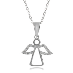 Women Jewelry Sterling Silver Cubic Zirconia Angel Wing Necklace