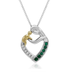 Two Tone Plated Sterling Silver Mother and Son Heart Pendant Necklace