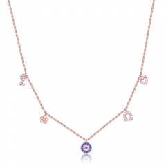 Sterling Silver Blue Sapphire and White Cubic Zirconia Multi Charm Necklace