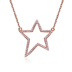Sterling Silver Rose Gold Plated Pave Set Cubic Zirconia Star Necklace
