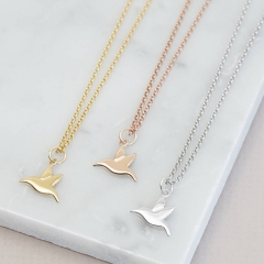 Plain Jewelry Sterling Silver Small Dove Peace Flying Pendant Necklace Girls