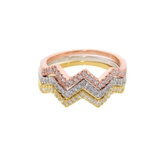 Sterling Silver Rose Gold Cubic Zirconia Stackable Pave Chevron Ring