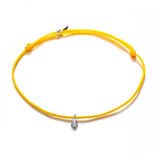Handmade 925 Sterling Silver Plain Yellow Cord Pineapple Charm Bracelet