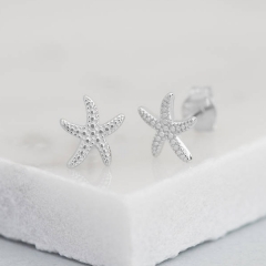 China Supplier Fashion Sterling Silver Plain Petite Starfish Stud Earrings