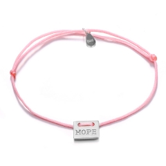 Handmade 925 Sterling Silver Adjustable Pink Nylon Cord Hope Bracelet