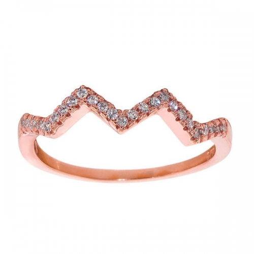 Sterling Silver Rose Gold Cubic Zirconia Stackable Pave Chevron Ring