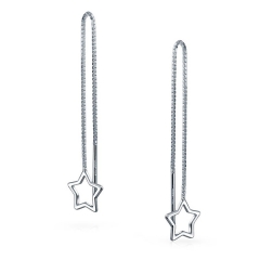 Rhodium Plated 925 Sterling Silver Five-point Star Threader Earrings