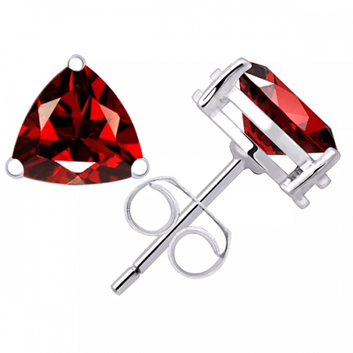 Landou Jewelry Sterling Silver Trillion-cut Garnet Gemstone Stud Earrings
