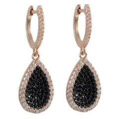 Sterling Silver Cubic Zirconia Pave Set Teardrop Leverback Dangle Earrings