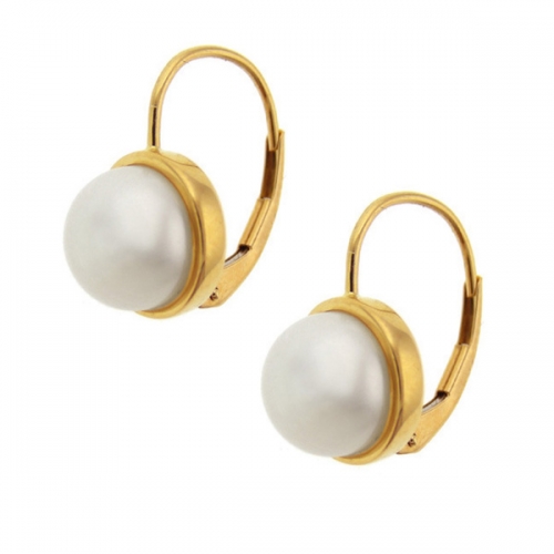 14K Gold Plated Sterling Silver 8mm Freshwater Pearl Leverback Earrings