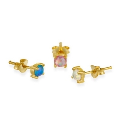 Petite Dedsign 18K Gold Plated Sterling Silver Fire Opal Tiny Stud Earrings