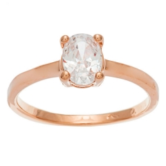 Sterling Essentials Silver Rose Gold Plated Oval-cut White Cubic Zirconia Ring