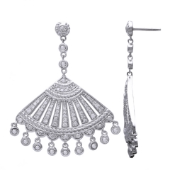 Latest Design Sterling Silver Cubic Zirconia Fan Shaped Chandelier Earrings