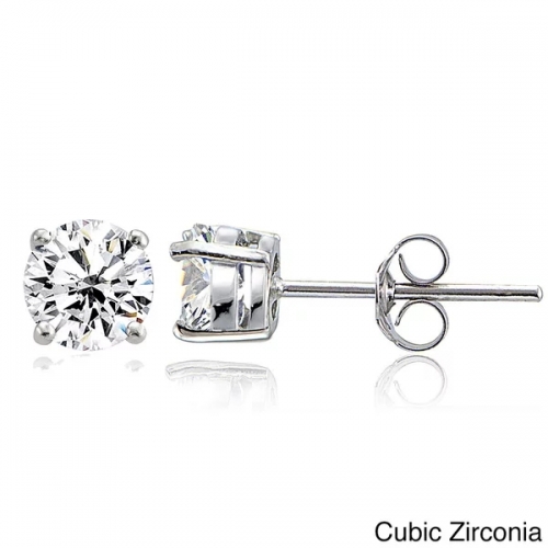Sterling Silver Round Gemstone Birthstone Cubic Zirconia Stud Earrings