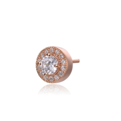 Sterling Silver Rose Gold Plated Round Stud Earrings Cubic Zirconia