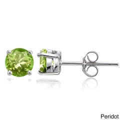 Sterling Silver Round Gemstone Birthstone Cubic Zirconia Stud Earrings