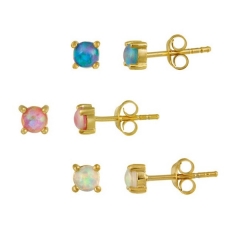 Petite Dedsign 18K Gold Plated Sterling Silver Fire Opal Tiny Stud Earrings