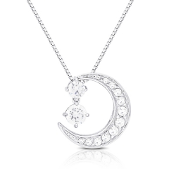 Fashion Sterling Silver Pave Set Cubic Zirconia Crescent Moon Necklace