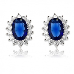 Sterling Silver Blue and Clear Cubic Zirconia Diana Stud Earrings for Wedding
