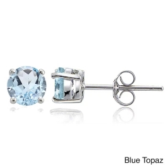 Sterling Silver Round Gemstone Birthstone Blue Sapphire Stud Earrings