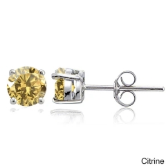 Sterling Silver Round Gemstone Birthstone Ruby Stud Earrings