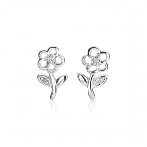 Petite Dedsign Sterling Silver Cubic Zirconia Flower Stud Earrings for Girls