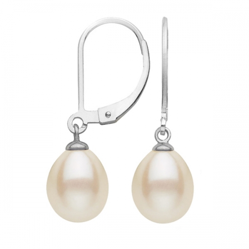 Fancy Design Sterling Silver Teardrop Freshwater Pearl Leverback Earrings