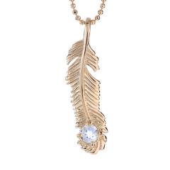 Sterling Silver 14K Gold Plated Aquamarine March Birthstone Feather Necklace