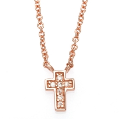 Rose Gold Plated Sterling Silver Cubic Zirconia Small Cross Necklace Women