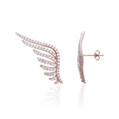 Rose Gold Plated Sterling Silver AAA Cubic Zirconia Angel Wing Stud Earrings