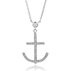 China Manufacturer Sterling Silver Cubic Zirconia Anchor Necklace Design