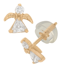 Small Design 14K Gold Plated Cubic Zirconia Angel Stud Earrings for Girls