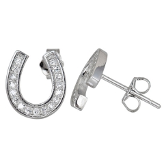 Fashion Jewelry Sterling Silver Cubic Zirconia Horseshoe Stud Earrings