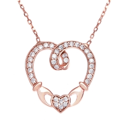 Rose Gold Plated Sterling Silver Cubic Zirconia Claddagh Heart Necklace